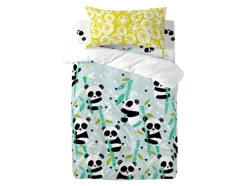 Комплект покривка за завивка HappyFriday Moshi Moshi Panda Garden Blue Син Бебешко Креватче 2 Части