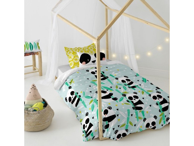 Комплект покривка за завивка HappyFriday Moshi Moshi Panda Garden Blue Син 80 легло 2 Части
