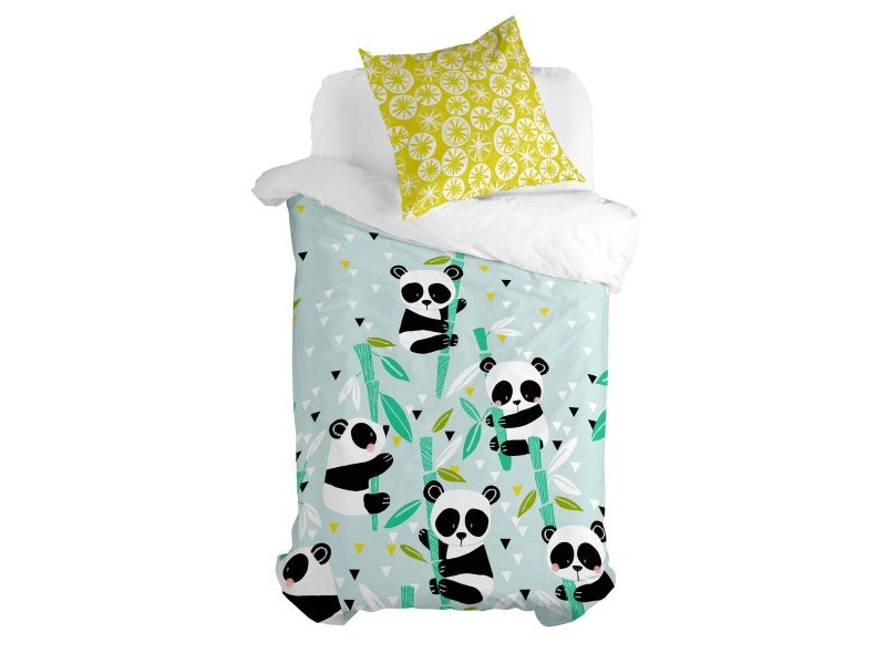 Комплект покривка за завивка HappyFriday Moshi Moshi Panda Garden Blue Син 80 легло 2 Части