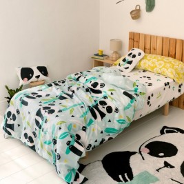 Комплект покривка за завивка HappyFriday Moshi Moshi Panda Garden Blue Син 105 легло 2 Части