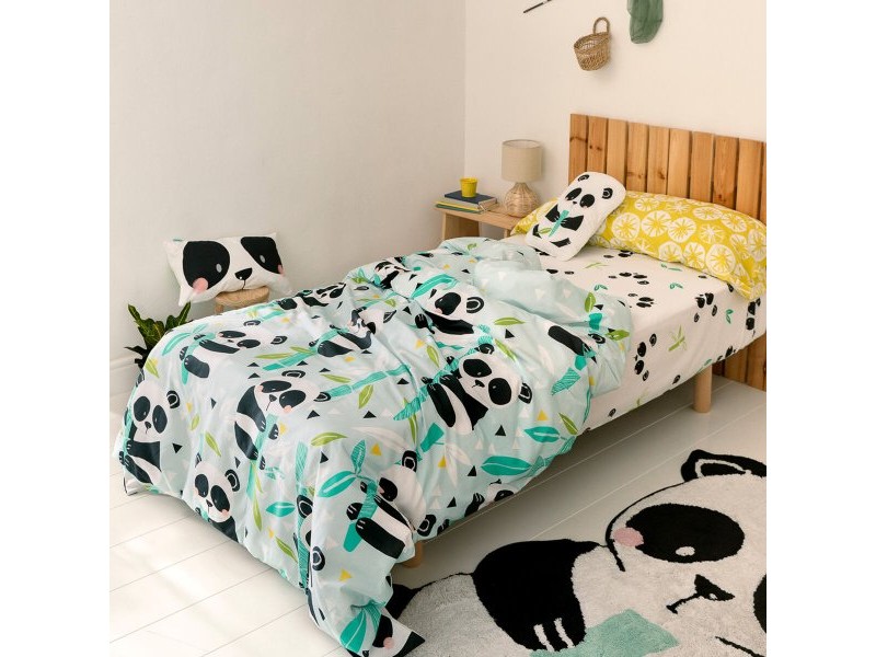 Комплект покривка за завивка HappyFriday Moshi Moshi Panda Garden Blue Син 105 легло 2 Части