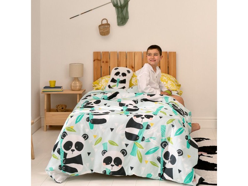Комплект покривка за завивка HappyFriday Moshi Moshi Panda Garden Blue Син 105 легло 2 Части