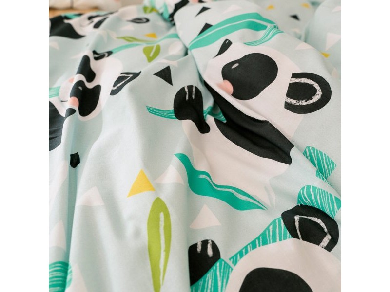 Комплект покривка за завивка HappyFriday Moshi Moshi Panda Garden Blue Син 105 легло 2 Части