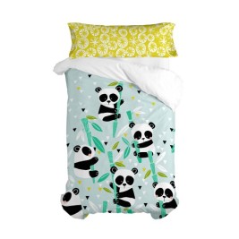 Комплект покривка за завивка HappyFriday Moshi Moshi Panda Garden Blue Син 105 легло 2 Части