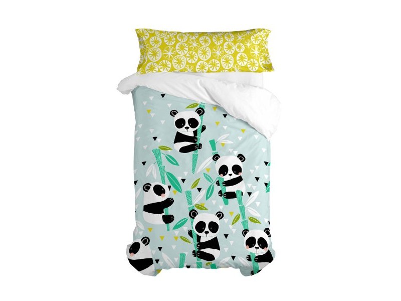 Комплект покривка за завивка HappyFriday Moshi Moshi Panda Garden Blue Син 105 легло 2 Части