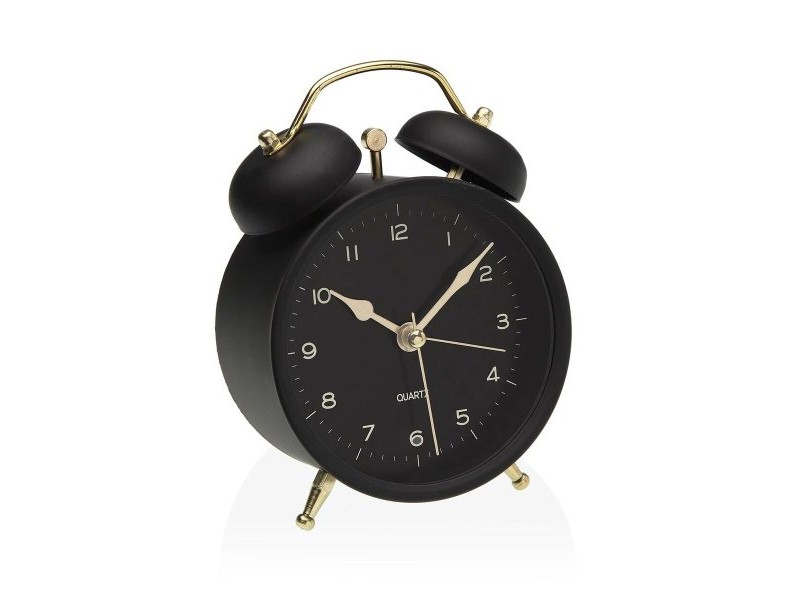 Часовник с аларма Versa Черен Метал 5,4 x 13,5 x 9,7 cm