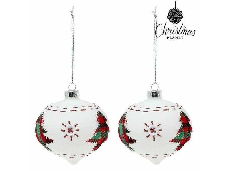 Коледни топки 8 cm (2 uds) Кристал Бял
