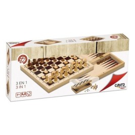 Комплект 3 игри на Маса Cayro 648 Дървен 29 x 29 cm 3 в 1 Шах Backgamon Дами