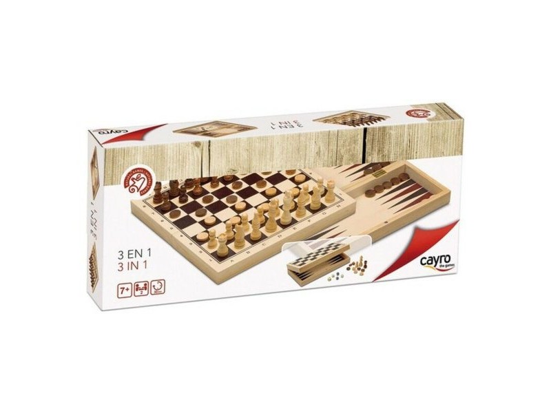 Комплект 3 игри на Маса Cayro 648 Дървен 29 x 29 cm 3 в 1 Шах Backgamon Дами