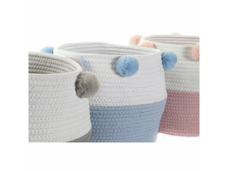 Игра на Кошници DKD Home Decor Помпони 30 x 30 x 26 cm Дървен