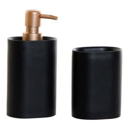Комплект за Баня DKD Home Decor Черен Златен PVC Смола Glam 8,5 x 6 x 18 cm (2 броя)