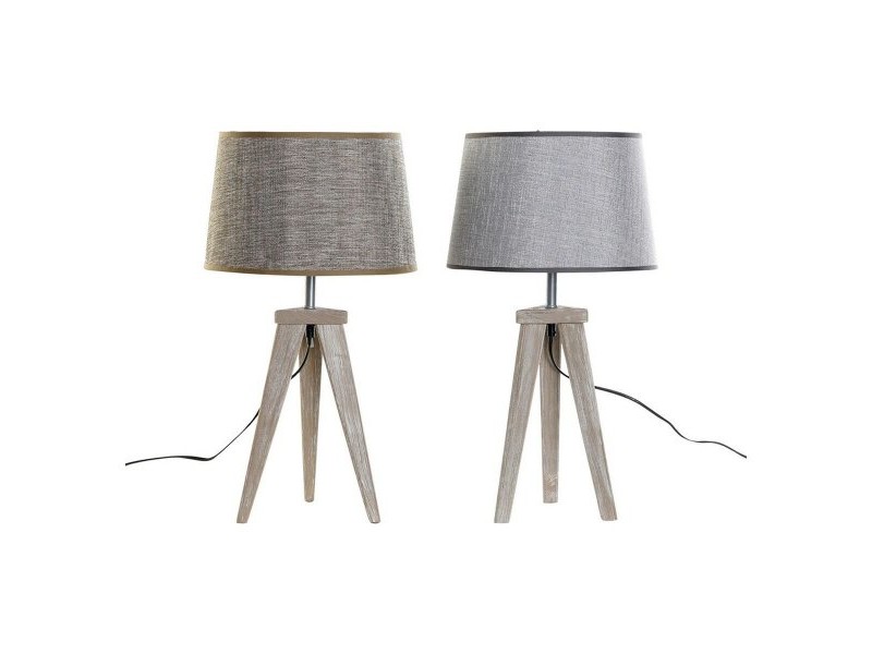 Настолна лампа DKD Home Decor Лист Сив Кафяв лен 250 V 60 W Бор (30 x 30 x 57.5 cm) (2 pcs)