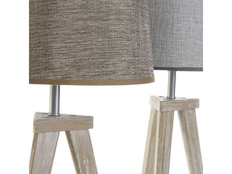 Настолна лампа DKD Home Decor Лист Сив Кафяв лен 250 V 60 W Бор (30 x 30 x 57.5 cm) (2 pcs)