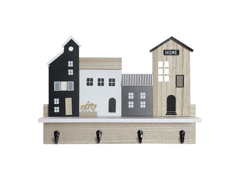 Лавица DKD Home Decor Поставка за палто 39 x 9 x 27 cm Черен Кафяв Бял Дървен MDF