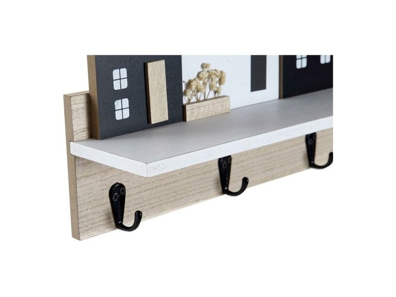 Лавица DKD Home Decor Поставка за палто 39 x 9 x 27 cm Черен Кафяв Бял Дървен MDF