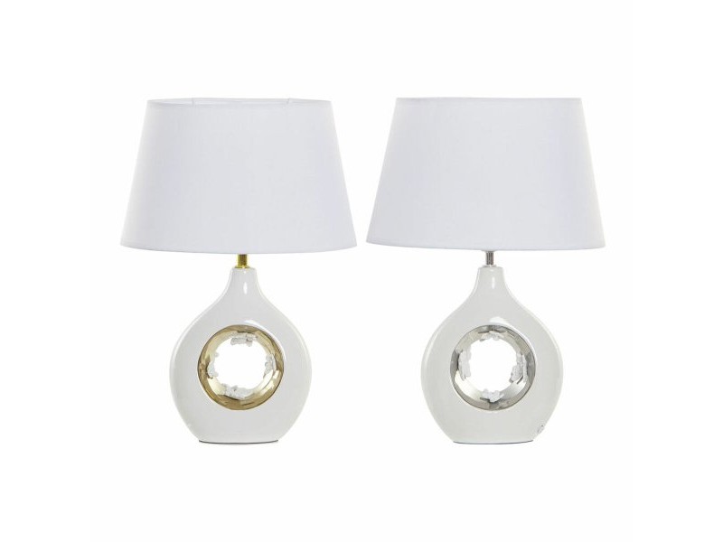 Настолна лампа DKD Home Decor Бял Сребро полиестер Порцелан 220 V Златен 50 W (2 pcs) (31 x 21 x 45 cm)