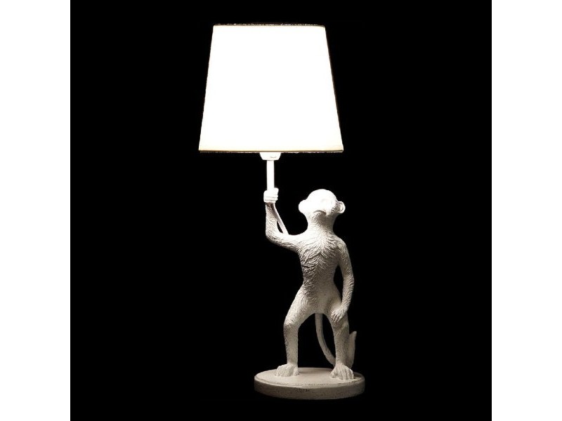 Настолна лампа DKD Home Decor Бял Черен полиестер Метал Смола 25W 220 V Маймуна (2 pcs) (20 x 20 x 45 cm)