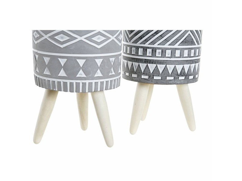 Саксия DKD Home Decor Сив Цимент Бял Бор Boho (14,3 x 14,3 x 26,2 cm) (2 броя)