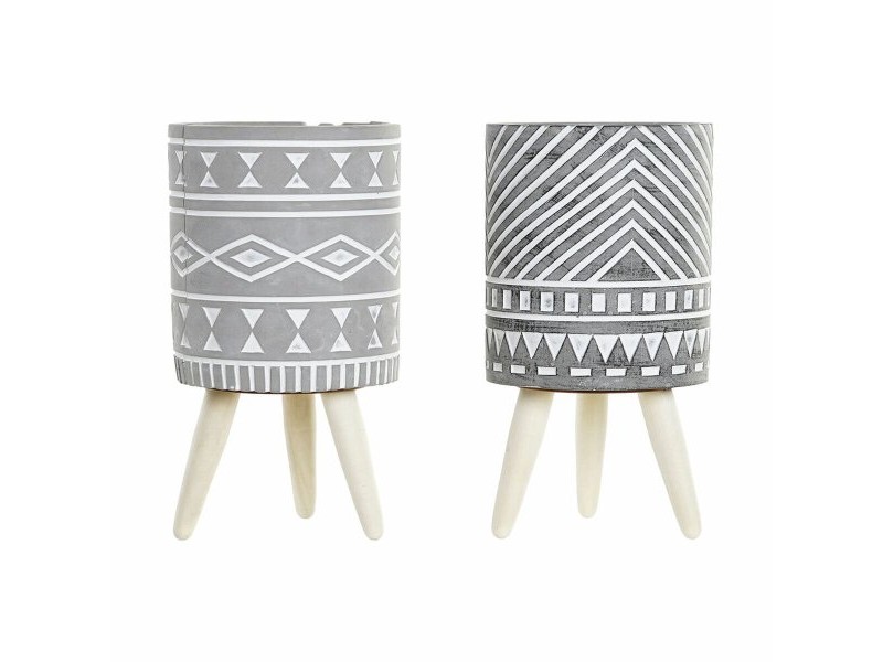 Саксия DKD Home Decor Сив Цимент Бял Бор Boho (14,3 x 14,3 x 26,2 cm) (2 броя)