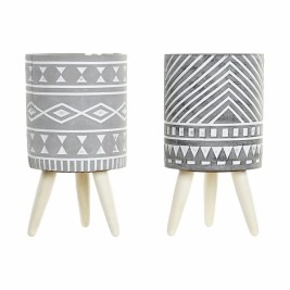 Саксия DKD Home Decor Сив Цимент Бял Бор Boho (14,3 x 14,3 x 26,2 cm) (2 броя)