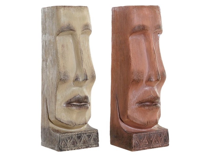 Саксия DKD Home Decor 16 x 17 x 49 cm Лице Бежов теракота Смола (2 броя)