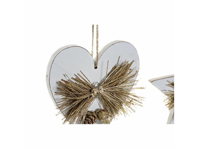 Коледна Украса DKD Home Decor Сърце Дървен Въже (12 x 3 x 12 cm) (3 pcs)