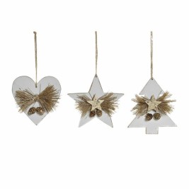 Коледна Украса DKD Home Decor Сърце Дървен Въже (12 x 3 x 12 cm) (3 pcs)