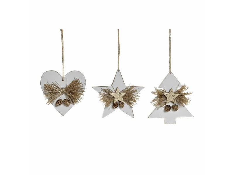 Коледна Украса DKD Home Decor Сърце Дървен Въже (12 x 3 x 12 cm) (3 pcs)