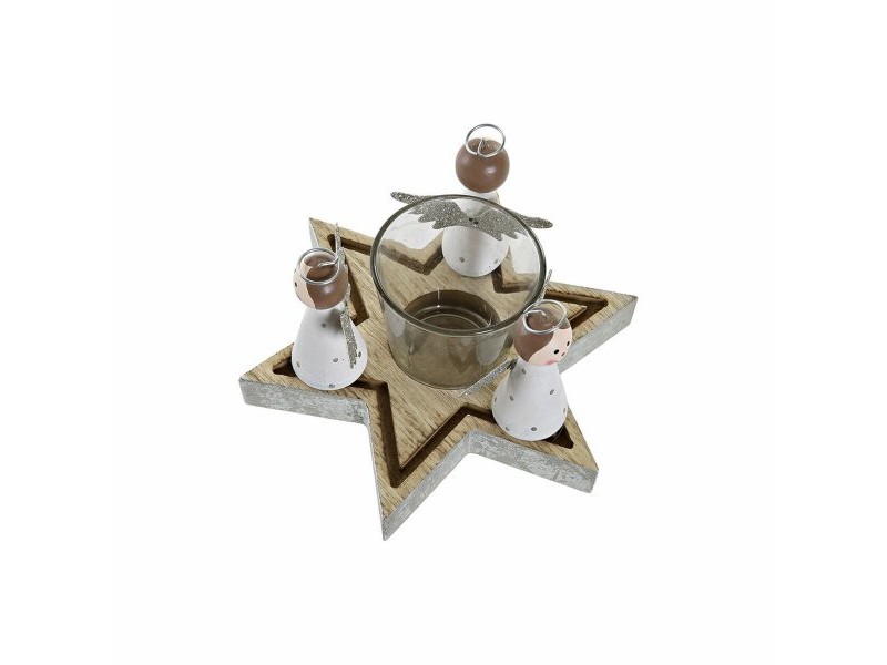 Коледен Свещник DKD Home Decor Кристал Дървен (17 x 17 x 9 cm)