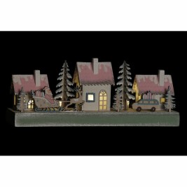 Коледна Украса DKD Home Decor Дървен Къща (2 pcs) (30 x 6 x 12 cm)