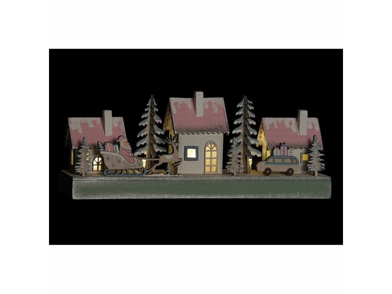Коледна Украса DKD Home Decor Дървен Къща (2 pcs) (30 x 6 x 12 cm)