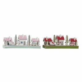 Коледна Украса DKD Home Decor Дървен Къща (2 pcs) (30 x 6 x 12 cm)