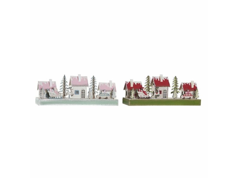 Коледна Украса DKD Home Decor Дървен Къща (2 pcs) (30 x 6 x 12 cm)