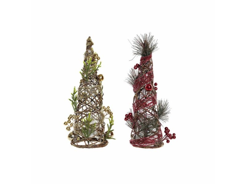 Коледно дърво DKD Home Decor Червен Зелен Златен 16 x 16 x 41 cm Пластмаса (2 броя)