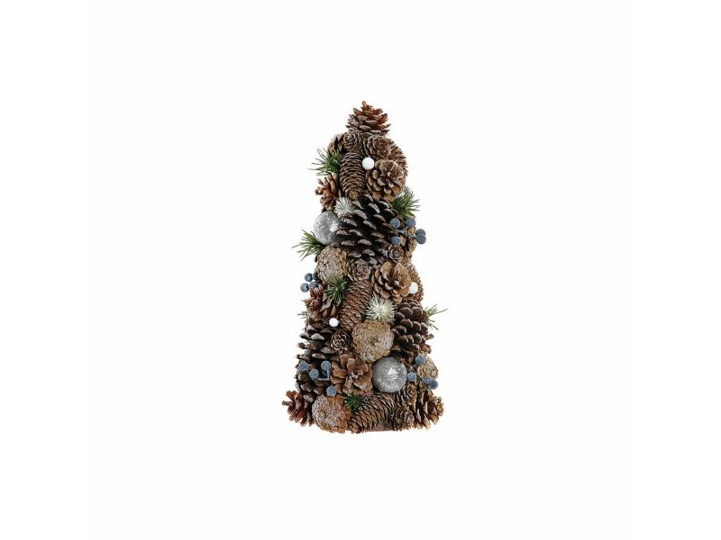 Коледно дърво DKD Home Decor Бял Сребрист Естествен PVC Ананаси Снежен 19 x 19 x 38 cm