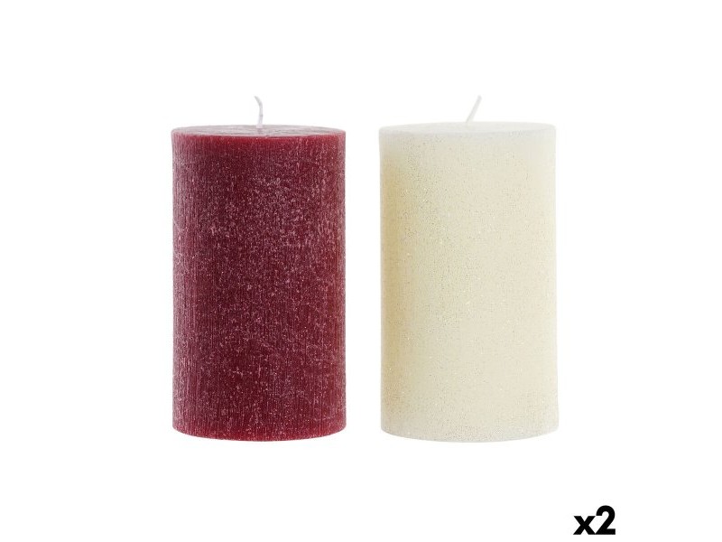 Свещ DKD Home Decor Бял Червен Коледа 9 x 9 x 15 cm (2 броя)