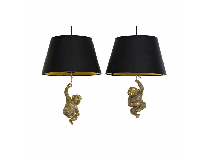 Полилей DKD Home Decor 35,5 x 35,5 x 51 cm Златен Смола Колониален 220 V 50 W Маймуна (2 броя)