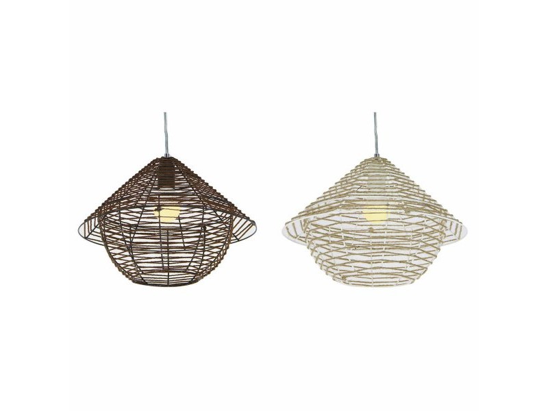 Полилей DKD Home Decor Бял Кафяв Черен Естествен Метал Въже Пластмаса 50 W 220 V Град 38 x 38 x 27 cm (2 броя)
