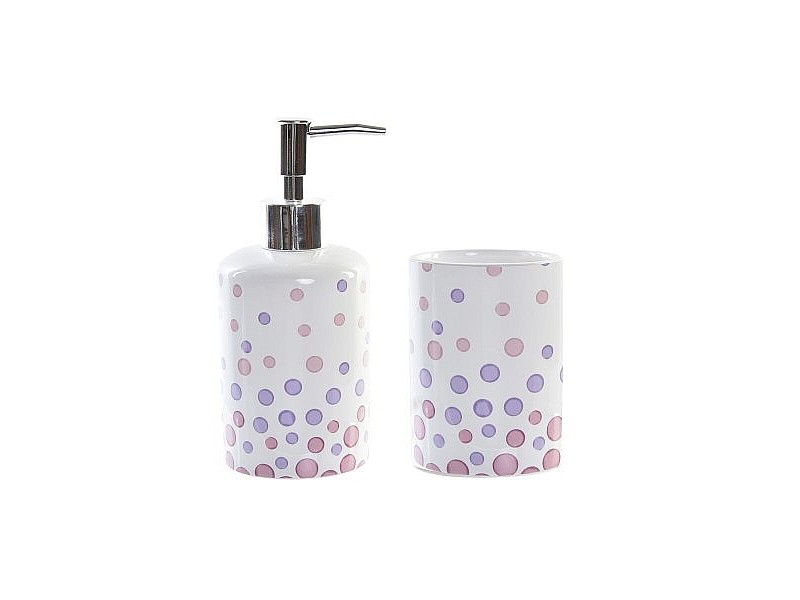 Комплект за Баня DKD Home Decor Бял ABS Dolomite На точки 7 x 7 x 17,5 cm (2 броя)