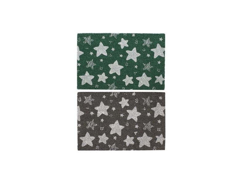Изтривалка за Врата DKD Home Decor Сив Гума Звезди Бял Зелен 2 броя Кокосови влакна (60 x 40 x 1,5 cm)