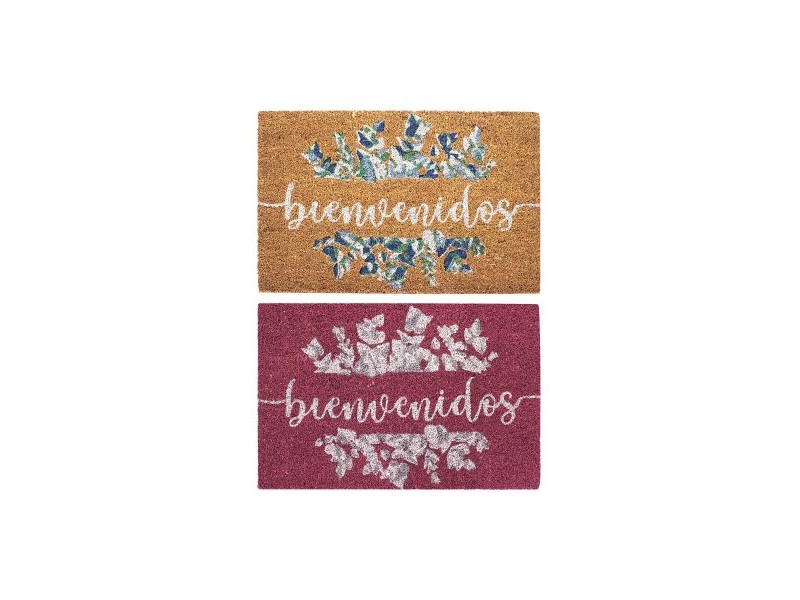 Изтривалка за Врата DKD Home Decor Сив Розов Кафяв Гума Бял 2 броя Кокосови влакна (60 x 40 x 1,5 cm)