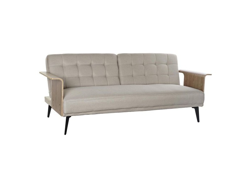 Разтегателен диван DKD Home Decor 203 x 87 x 81 cm Черен Бежов Метал Кафяв