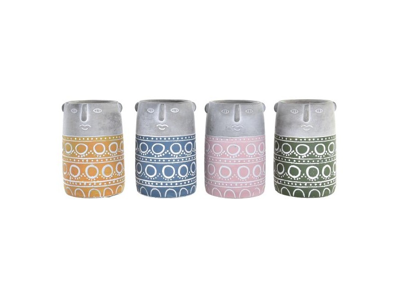 Саксия DKD Home Decor Лице Син Розов Цимент Зелен Жълт (12 x 12 x 18 cm) (4 броя)
