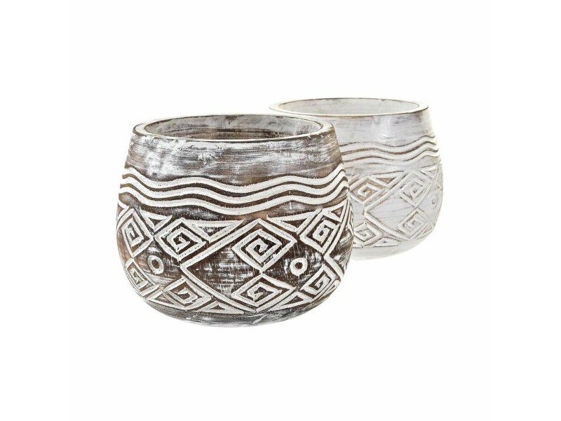 Саксия DKD Home Decor Кафяв Бял (2 броя) (22 x 22 x 16 cm)