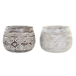 Саксия DKD Home Decor Кафяв Бял (2 броя) (22 x 22 x 16 cm)