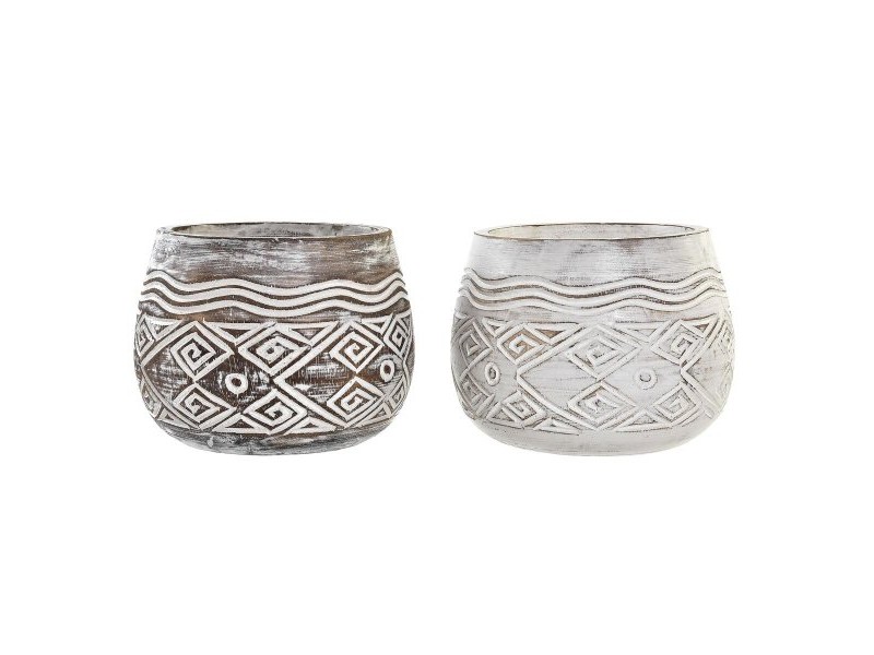 Саксия DKD Home Decor Кафяв Бял (2 броя) (22 x 22 x 16 cm)
