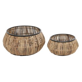 Комплект Саксии за цветя DKD Home Decor Черен Естествен Метал Pатан Квадратек Bali 50 x 50 x 25,4 cm (2 броя)