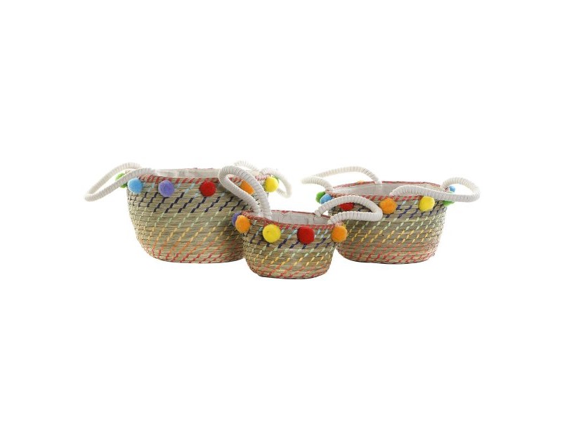 Игра на Кошници DKD Home Decor Помпони Boho 57 x 45 x 42,5 cm