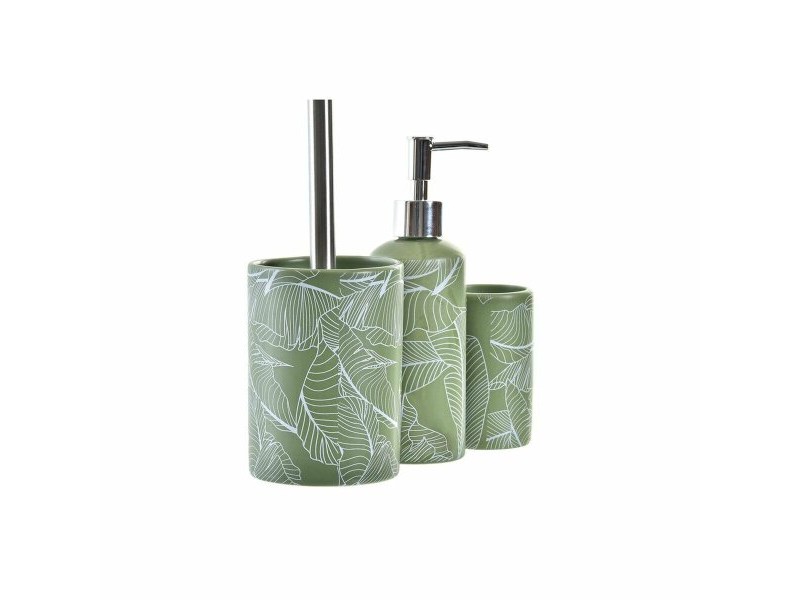 Комплект за Баня DKD Home Decor Зелен Сребрист полипропилен Dolomite Тропически Лист на растение 9,5 x 9,5 x 37 cm