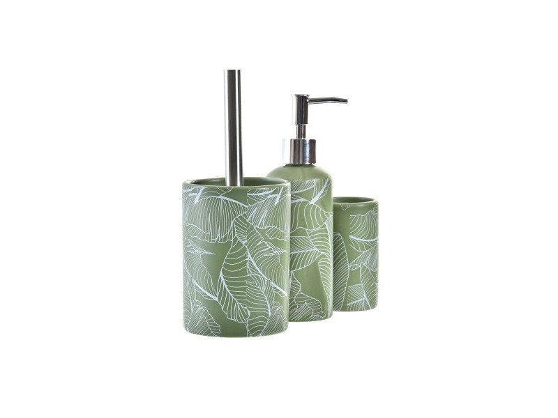 Комплект за Баня DKD Home Decor Зелен Сребрист полипропилен Dolomite Тропически Лист на растение 9,5 x 9,5 x 37 cm
